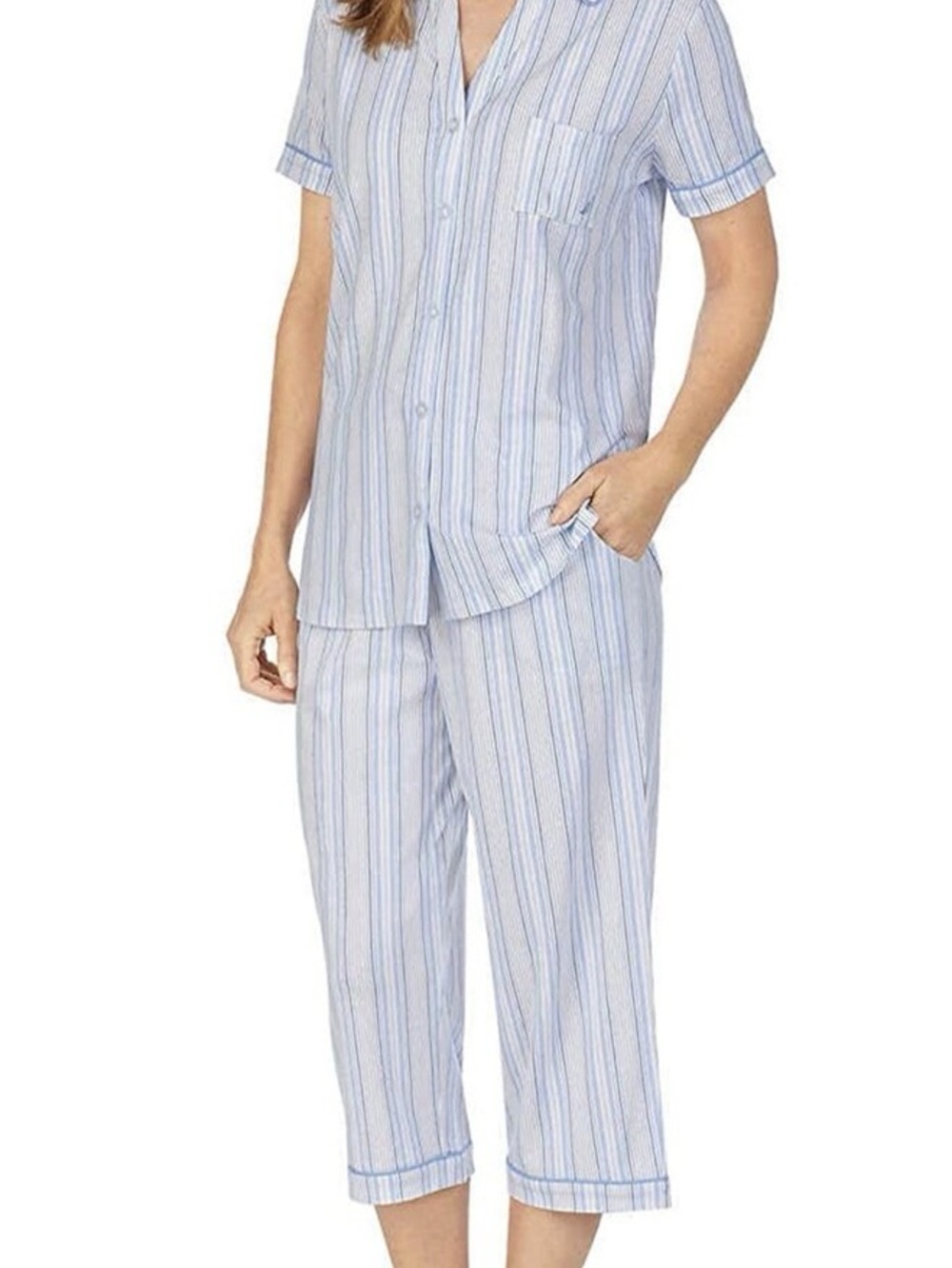 Nautica Blue White Striped Pajama Set Top & Capri Pants L